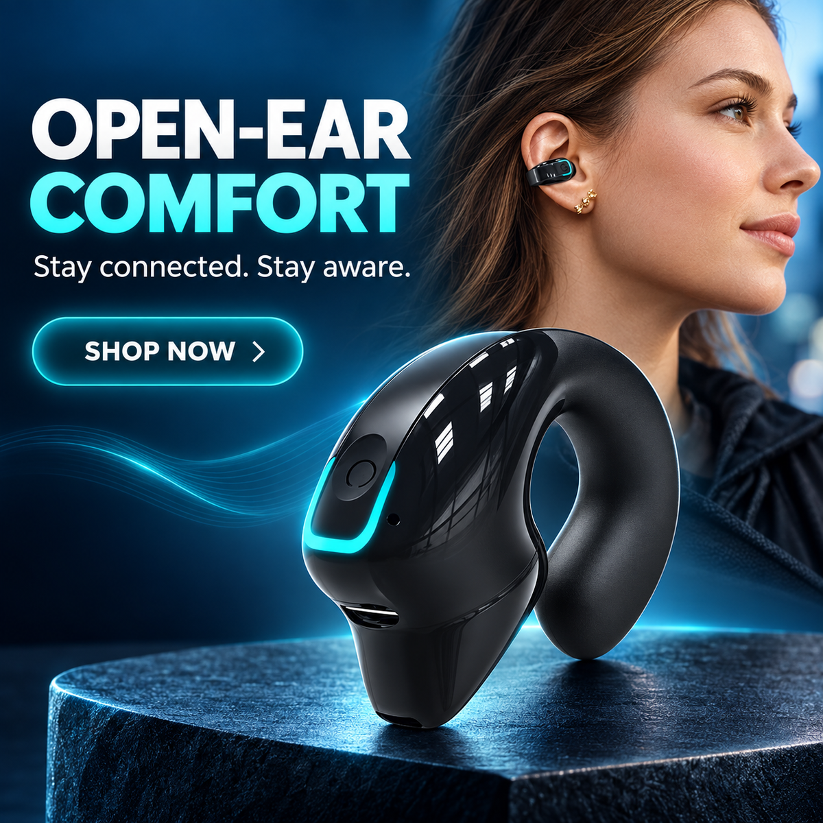 FlexFit Bone Conduction Earbuds – TWS Sport Headset, Sweatproof with Mic