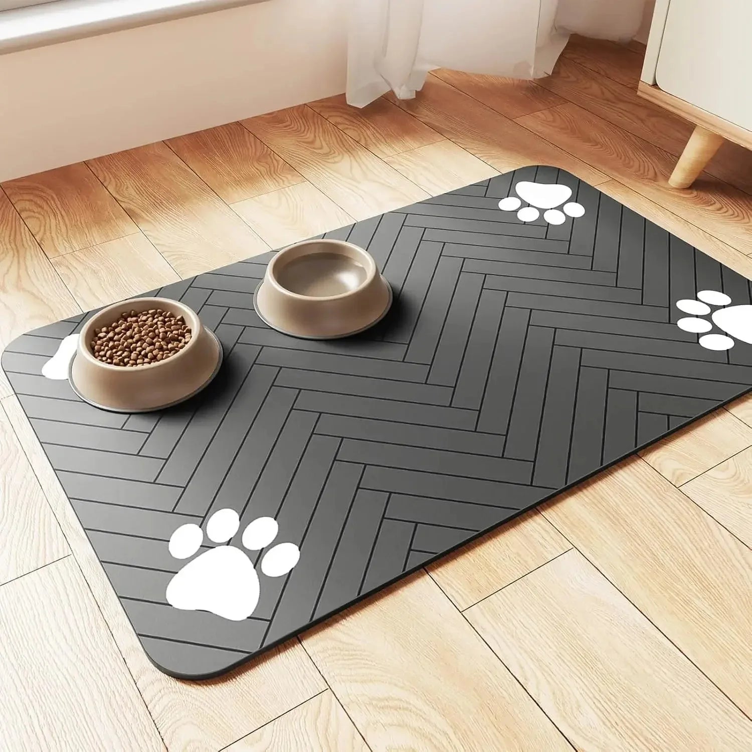 Absorbent Pet Feeding Mat with Waterproof Rubber Backing – Quick Dry Placemat for Dog & Cat Food and Water Bowls