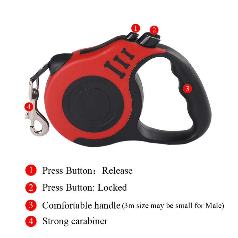 Automatic Retractable Dog Leash – 3m/5m Nylon Walking Lead for Small Dogs & Cats