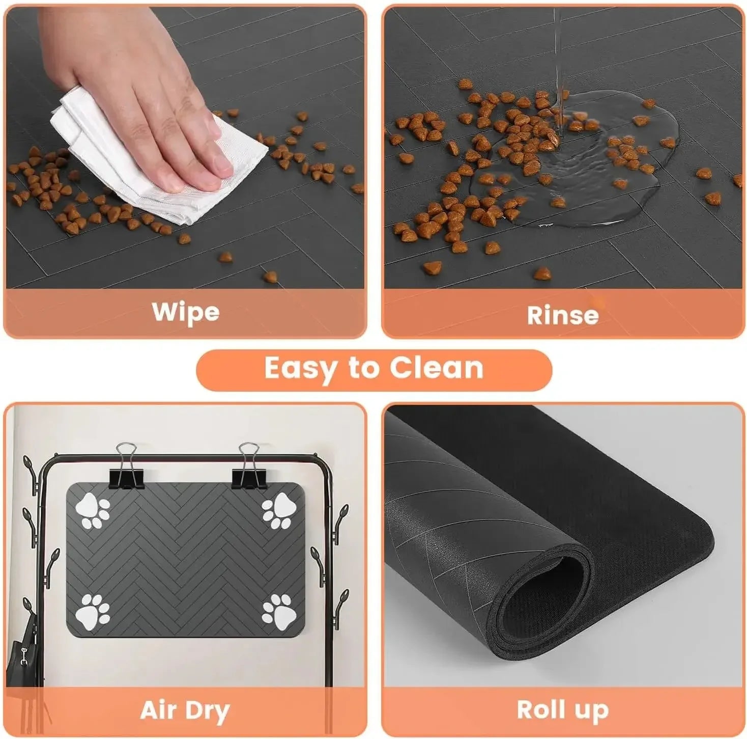Absorbent Pet Feeding Mat with Waterproof Rubber Backing – Quick Dry Placemat for Dog & Cat Food and Water Bowls