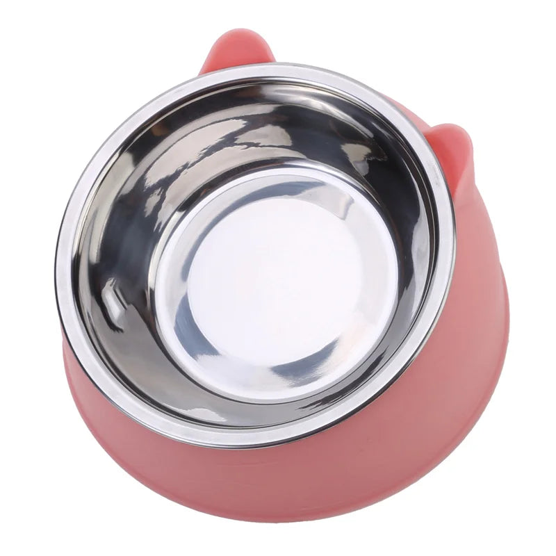 Slanted Stainless Steel Pet Bowl – Elevated Cat & Dog Food and Water Feeder for Comfortable Feeding