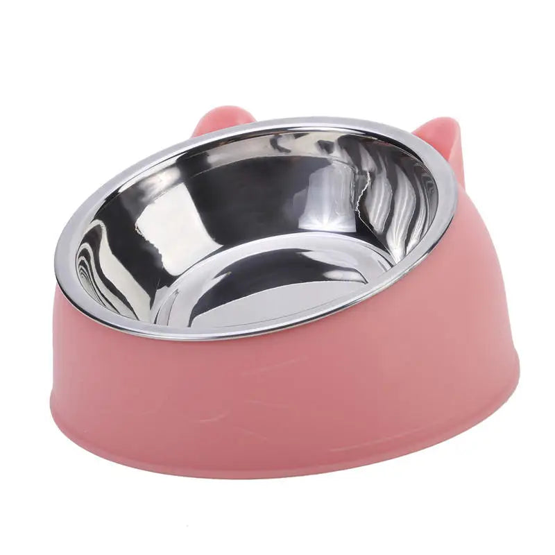 Slanted Stainless Steel Pet Bowl – Elevated Cat & Dog Food and Water Feeder for Comfortable Feeding
