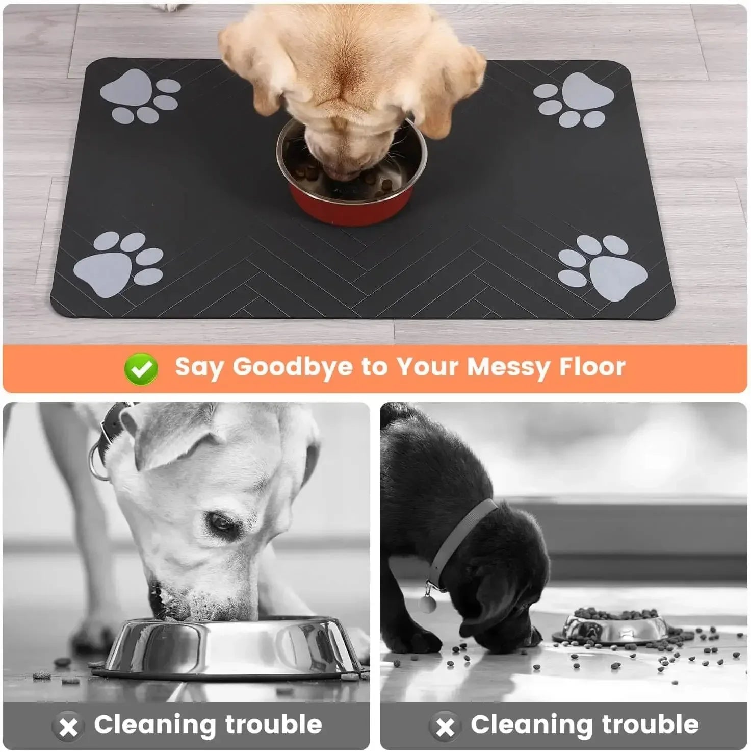 Absorbent Pet Feeding Mat with Waterproof Rubber Backing – Quick Dry Placemat for Dog & Cat Food and Water Bowls