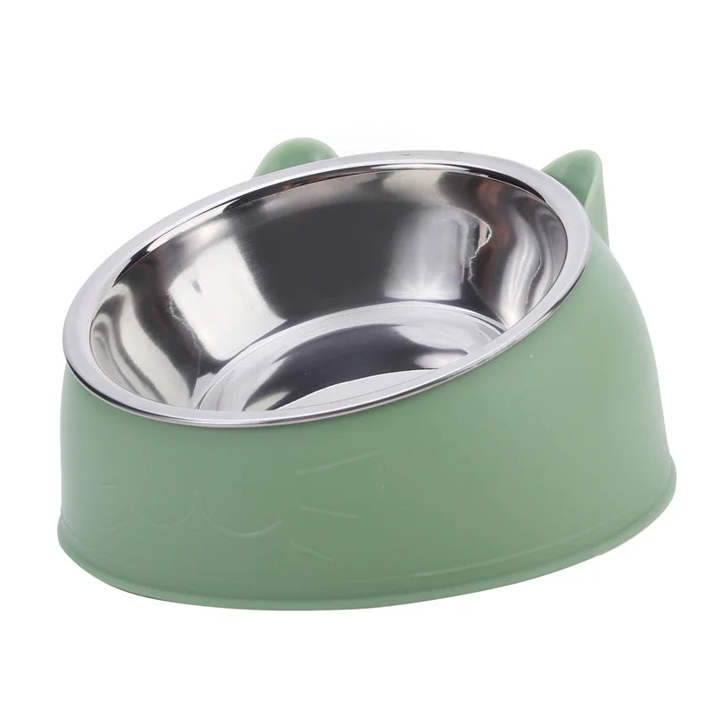 Slanted Stainless Steel Pet Bowl – Elevated Cat & Dog Food and Water Feeder for Comfortable Feeding