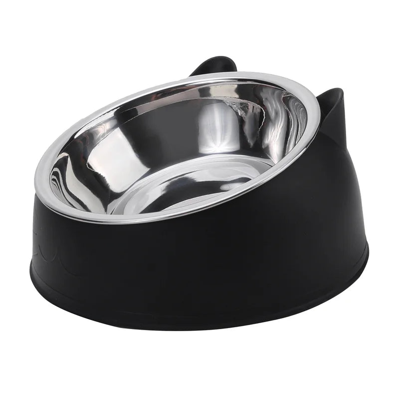 Slanted Stainless Steel Pet Bowl – Elevated Cat & Dog Food and Water Feeder for Comfortable Feeding