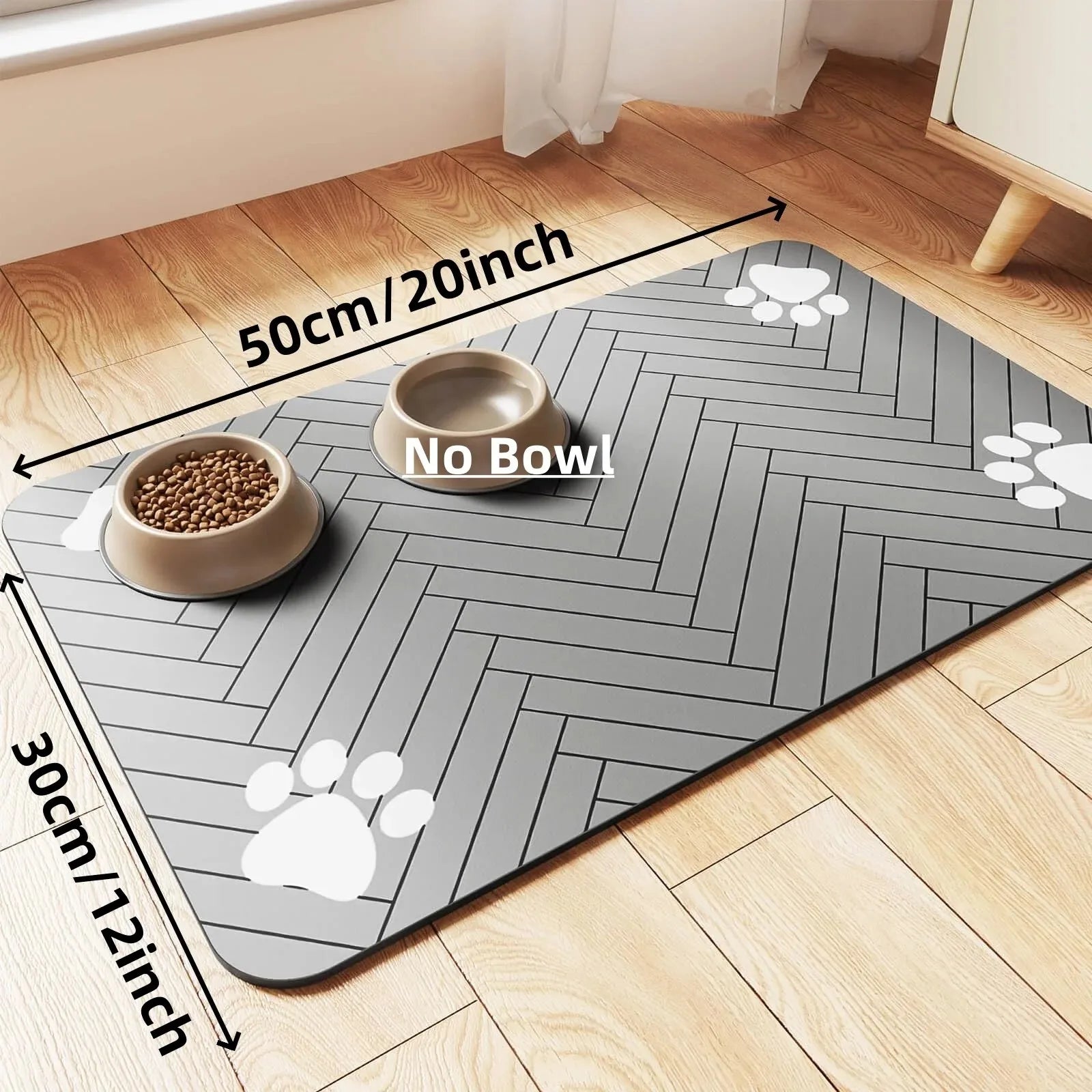 Absorbent Pet Feeding Mat with Waterproof Rubber Backing – Quick Dry Placemat for Dog & Cat Food and Water Bowls