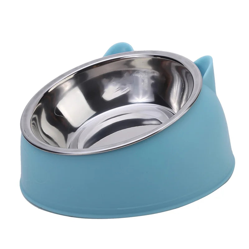 Slanted Stainless Steel Pet Bowl – Elevated Cat & Dog Food and Water Feeder for Comfortable Feeding